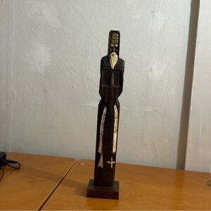 Handcrafted Wooden Monk Sculpture - Brown and Cream